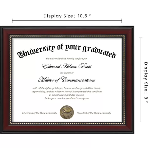 upsimples 11x14 Diploma Frame with High Definition Glass Display 85x11 Certificate with Black over Gold Mat Degree Document Frame for Wall and Tabletop Mahogany with Gold Beads 1 PackMahogany