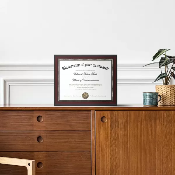 upsimples 11x14 Diploma Frame with High Definition Glass Display 85x11 Certificate with Black over Gold Mat Degree Document Frame for Wall and Tabletop Mahogany with Gold Beads 1 PackMahogany