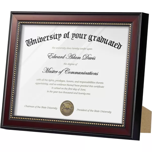 upsimples 11x14 Diploma Frame with High Definition Glass Display 85x11 Certificate with Black over Gold Mat Degree Document Frame for Wall and Tabletop Mahogany with Gold Beads 1 PackMahogany