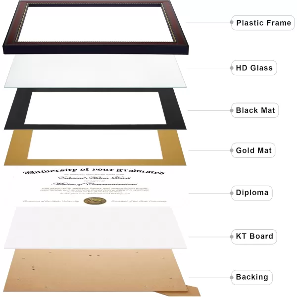 upsimples 11x14 Diploma Frame with High Definition Glass Display 85x11 Certificate with Black over Gold Mat Degree Document Frame for Wall and Tabletop Mahogany with Gold Beads 1 PackMahogany