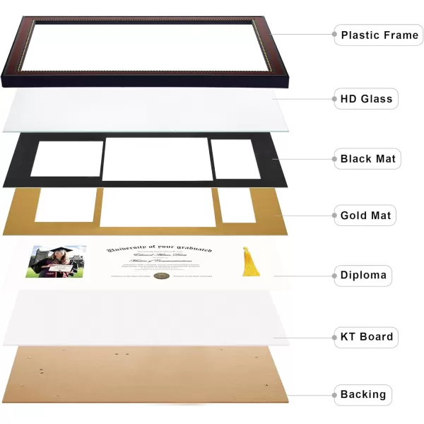 upsimples 11x14 Diploma Frame with High Definition Glass Display 85x11 Certificate with Black over Gold Mat Degree Document Frame for Wall and Tabletop Mahogany with Gold Beads 1 PackMahogany