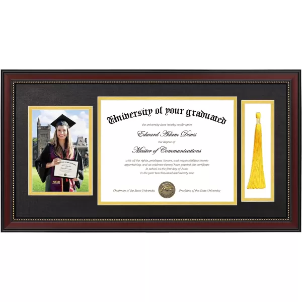 upsimples 11x14 Diploma Frame with High Definition Glass Display 85x11 Certificate with Black over Gold Mat Degree Document Frame for Wall and Tabletop Mahogany with Gold Beads 1 PackMahogany