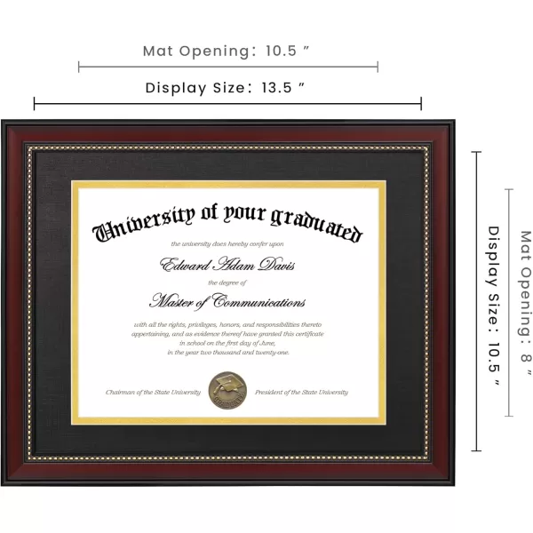 upsimples 11x14 Diploma Frame with High Definition Glass Display 85x11 Certificate with Black over Gold Mat Degree Document Frame for Wall and Tabletop Mahogany with Gold Beads 1 PackMahogany