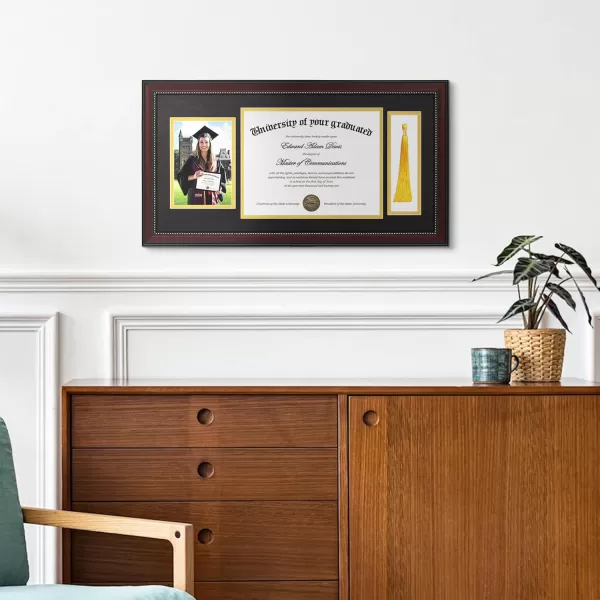 upsimples 11x14 Diploma Frame with High Definition Glass Display 85x11 Certificate with Black over Gold Mat Degree Document Frame for Wall and Tabletop Mahogany with Gold Beads 1 PackMahogany