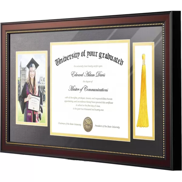 upsimples 11x14 Diploma Frame with High Definition Glass Display 85x11 Certificate with Black over Gold Mat Degree Document Frame for Wall and Tabletop Mahogany with Gold Beads 1 PackMahogany