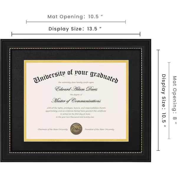 upsimples 11x14 Diploma Frame with High Definition Glass Display 85x11 Certificate with Black over Gold Mat Degree Document Frame for Wall and Tabletop Mahogany with Gold Beads 1 PackBlack