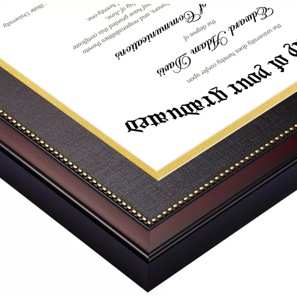 upsimples 11x14 Diploma Frame with High Definition Glass Display 85x11 Certificate with Black over Gold Mat Degree Document Frame for Wall and Tabletop Mahogany with Gold Beads 1 PackMahogany