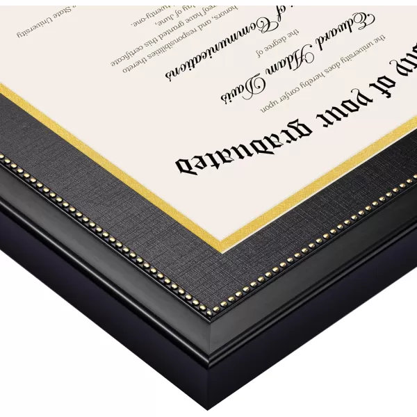 upsimples 11x14 Diploma Frame with High Definition Glass Display 85x11 Certificate with Black over Gold Mat Degree Document Frame for Wall and Tabletop Mahogany with Gold Beads 1 PackBlack