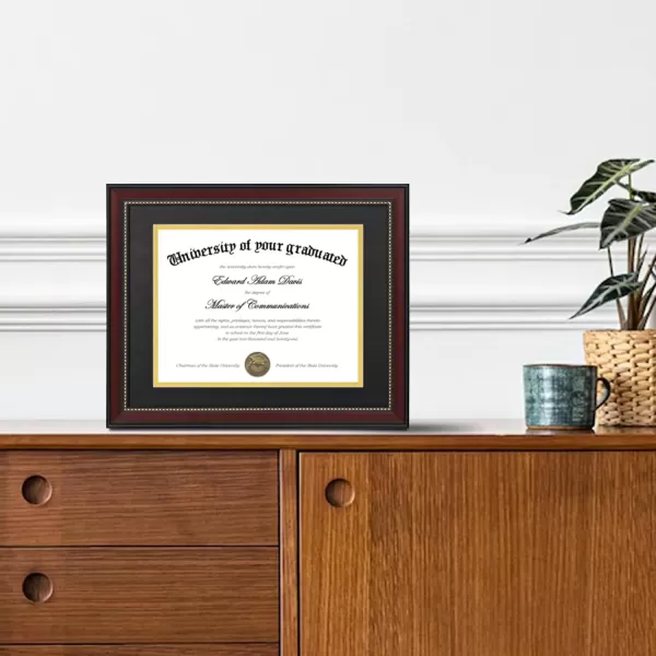 upsimples 11x14 Diploma Frame with High Definition Glass Display 85x11 Certificate with Black over Gold Mat Degree Document Frame for Wall and Tabletop Mahogany with Gold Beads 1 PackMahogany