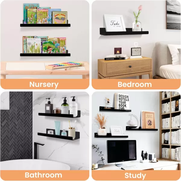 upsimples 4 Pack Acrylic Shelves for Wall Storage 15quot Floating Bookshelves for Kids Display Shelf Organizer for Bathroom Bedroom Living Room Kitchen Room Decor WhiteBlack