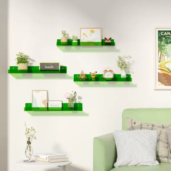 upsimples 4 Pack Acrylic Shelves for Wall Storage 15quot Floating Bookshelves for Kids Display Shelf Organizer for Bathroom Bedroom Living Room Kitchen Room Decor WhiteGreen