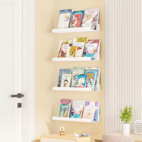 upsimples 4 Pack Acrylic Shelves for Wall Storage 15quot Floating Bookshelves for Kids Display Shelf Organizer for Bathroom Bedroom Living Room Kitchen Room Decor WhiteWhite