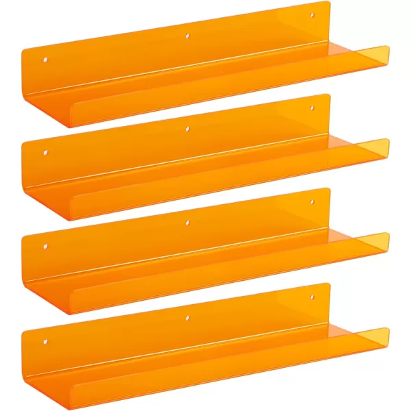 upsimples 4 Pack Acrylic Shelves for Wall Storage 15quot Floating Bookshelves for Kids Display Shelf Organizer for Bathroom Bedroom Living Room Kitchen Room Decor WhiteOrange