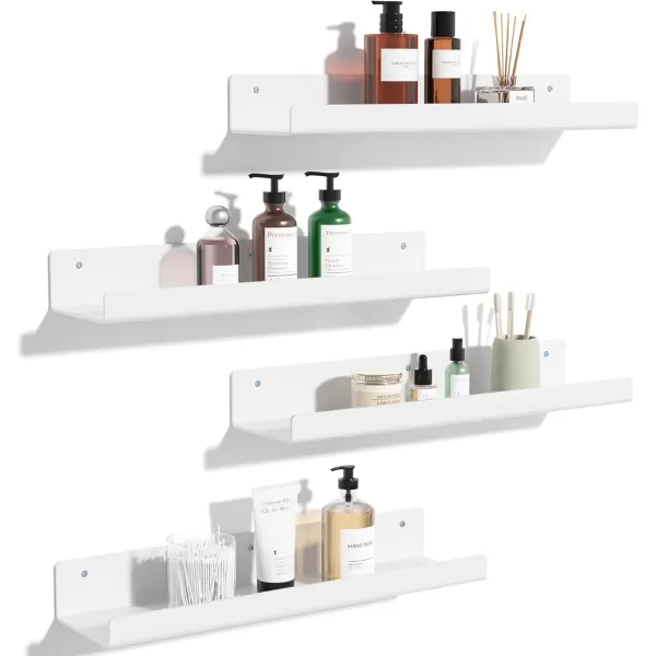 upsimples 4 Pack Acrylic Shelves for Wall Storage 15quot Floating Bookshelves for Kids Display Shelf Organizer for Bathroom Bedroom Living Room Kitchen Room Decor WhiteWhite