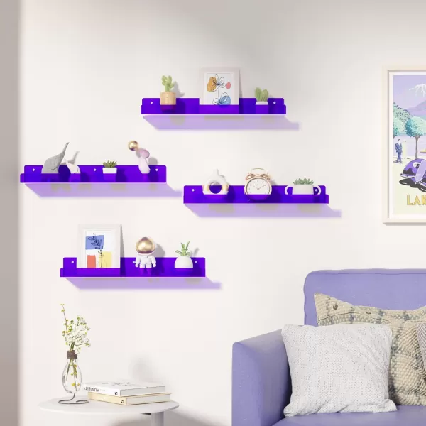 upsimples 4 Pack Acrylic Shelves for Wall Storage 15quot Floating Bookshelves for Kids Display Shelf Organizer for Bathroom Bedroom Living Room Kitchen Room Decor WhitePurple