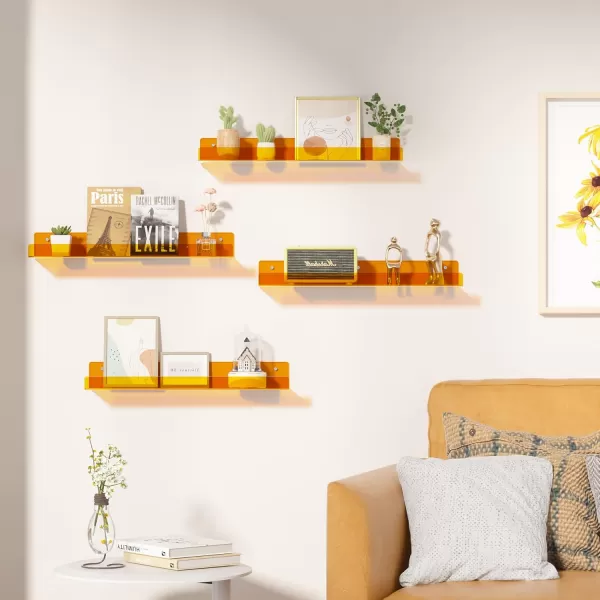 upsimples 4 Pack Acrylic Shelves for Wall Storage 15quot Floating Bookshelves for Kids Display Shelf Organizer for Bathroom Bedroom Living Room Kitchen Room Decor WhiteOrange