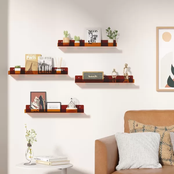 upsimples 4 Pack Acrylic Shelves for Wall Storage 15quot Floating Bookshelves for Kids Display Shelf Organizer for Bathroom Bedroom Living Room Kitchen Room Decor WhiteBrown