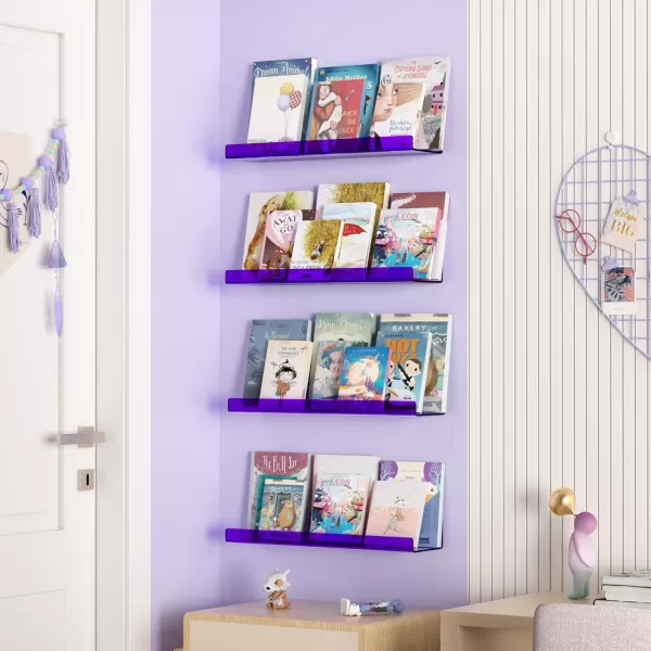 upsimples 4 Pack Acrylic Shelves for Wall Storage 15quot Floating Bookshelves for Kids Display Shelf Organizer for Bathroom Bedroom Living Room Kitchen Room Decor WhitePurple