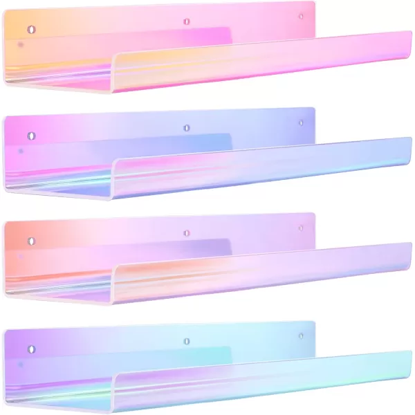 upsimples 4 Pack Acrylic Shelves for Wall Storage 15quot Floating Bookshelves for Kids Display Shelf Organizer for Bathroom Bedroom Living Room Kitchen Room Decor WhiteIridescent