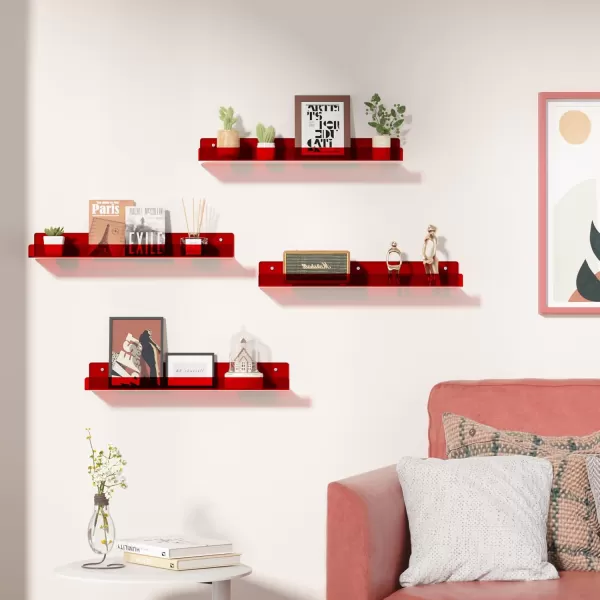 upsimples 4 Pack Acrylic Shelves for Wall Storage 15quot Floating Bookshelves for Kids Display Shelf Organizer for Bathroom Bedroom Living Room Kitchen Room Decor WhiteRed