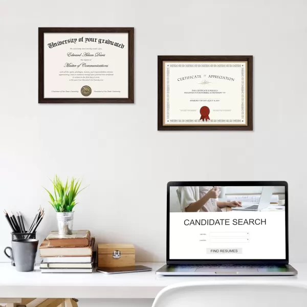 upsimples 85x11 Picture Frame Certificate Document Frame with High Definition Glass 5 Pack Diploma Frames for Wall and Tabletop BrownBrown