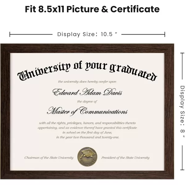 upsimples 85x11 Picture Frame Certificate Document Frame with High Definition Glass 5 Pack Diploma Frames for Wall and Tabletop BrownBrown