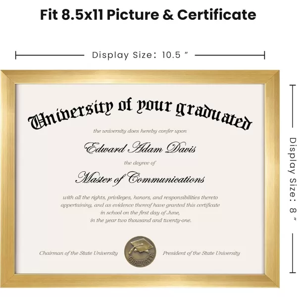 upsimples 85x11 Picture Frame Certificate Document Frame with High Definition Glass 5 Pack Diploma Frames for Wall and Tabletop BrownGold