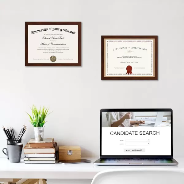 upsimples 85x11 Picture Frame Certificate Document Frame with High Definition Glass 5 Pack Diploma Frames for Wall and Tabletop BrownMahogany