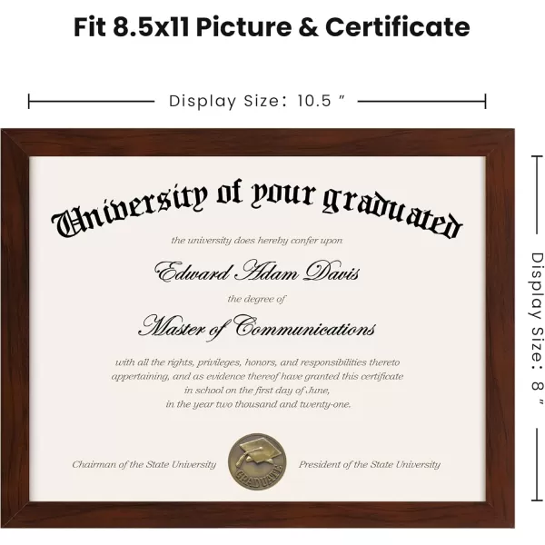 upsimples 85x11 Picture Frame Certificate Document Frame with High Definition Glass 5 Pack Diploma Frames for Wall and Tabletop BrownMahogany