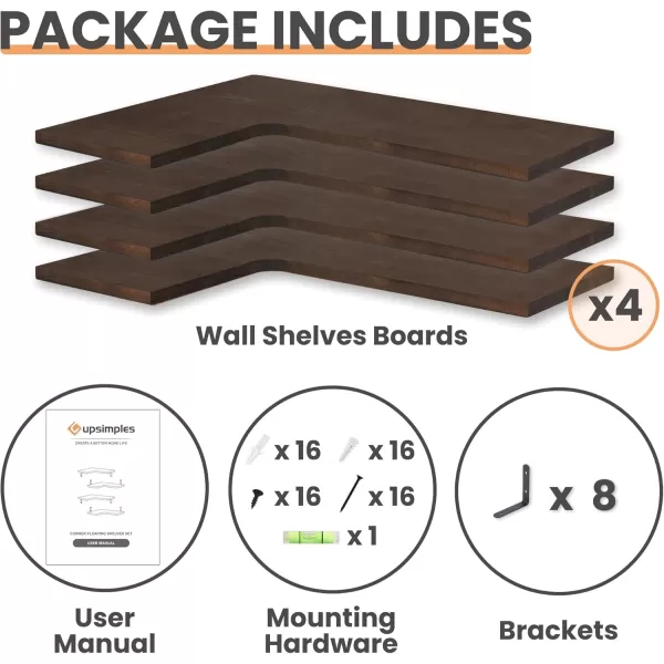 upsimples Corner Floating Shelves Set of 4 Wood Corner Shelf for Wall Decor Storage Rustic Wall Mounted Storage Shelves for Living Room Bathroom Bedroom Kitchen Light BrownDark Brown