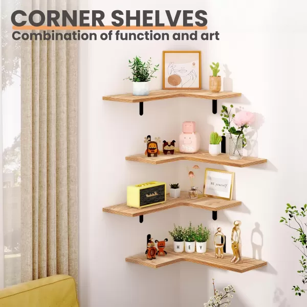 upsimples Corner Floating Shelves Set of 4 Wood Corner Shelf for Wall Decor Storage Rustic Wall Mounted Storage Shelves for Living Room Bathroom Bedroom Kitchen Light BrownLight Brown