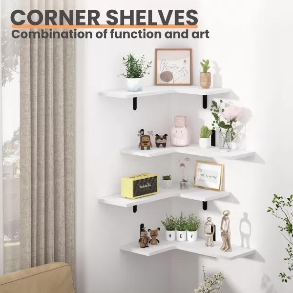 upsimples Corner Floating Shelves Set of 4 Wood Corner Shelf for Wall Decor Storage Rustic Wall Mounted Storage Shelves for Living Room Bathroom Bedroom Kitchen Light BrownWhite