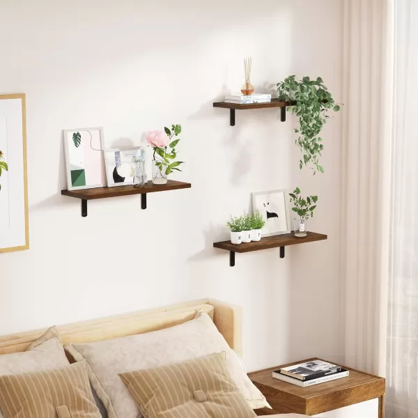 upsimples Floating Shelves for Wall Decor Storage Gray Wall Mounted Shelves Set of 5 Sturdy Small Wood Shelves Hanging for Bedroom Living Room Bathroom Kitchen Corner BookDark Brown