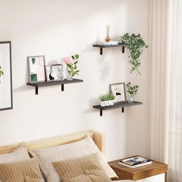 upsimples Floating Shelves for Wall Decor Storage Gray Wall Mounted Shelves Set of 5 Sturdy Small Wood Shelves Hanging for Bedroom Living Room Bathroom Kitchen Corner BookGrey