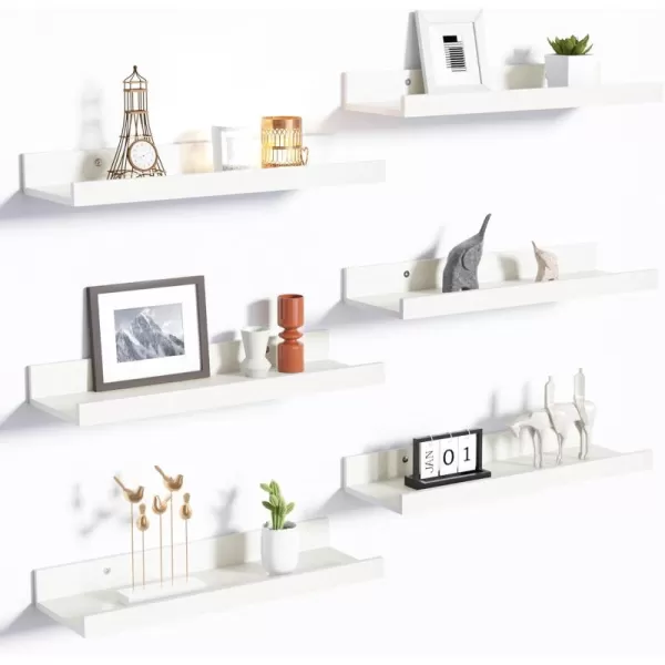 upsimples Floating Shelves for Wall Wall Shelves for Decor Storage Set of 6 Wall Mounted Wood Shelves for Bedroom Living Room Bathroom Kitchen Picture Ledge Shelves WhiteWhite