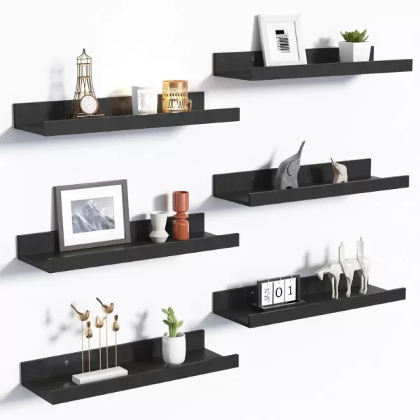 upsimples Floating Shelves for Wall Wall Shelves for Decor Storage Set of 6 Wall Mounted Wood Shelves for Bedroom Living Room Bathroom Kitchen Picture Ledge Shelves WhiteBlack