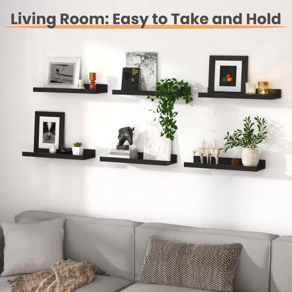 upsimples Floating Shelves for Wall Wall Shelves for Decor Storage Set of 6 Wall Mounted Wood Shelves for Bedroom Living Room Bathroom Kitchen Picture Ledge Shelves WhiteBlack