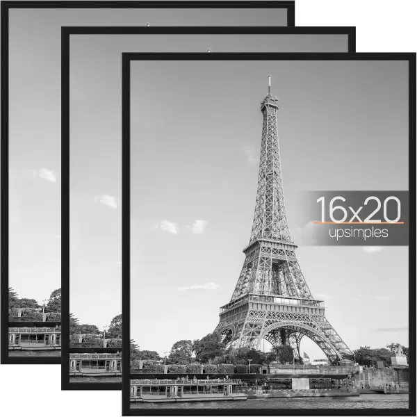 upsimples 20x28 Picture Frame Black 3 Pack Poster Frames 20 x 28 for Horizontal or Vertical Wall Mounting ScratchProof Wall Gallery Photo FrameBlack