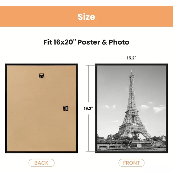 upsimples 20x28 Picture Frame Black 3 Pack Poster Frames 20 x 28 for Horizontal or Vertical Wall Mounting ScratchProof Wall Gallery Photo FrameBlack