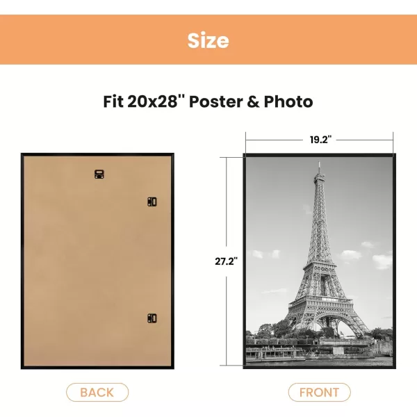 upsimples 20x28 Picture Frame Black 3 Pack Poster Frames 20 x 28 for Horizontal or Vertical Wall Mounting ScratchProof Wall Gallery Photo FrameBlack