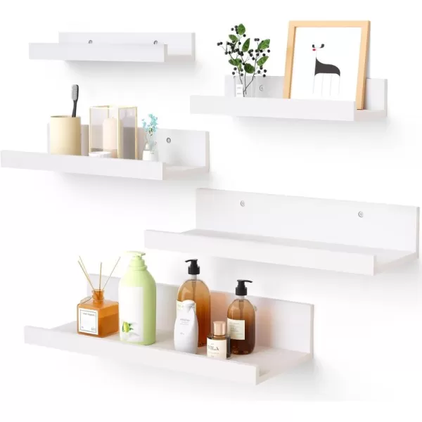 imageUpsimples Home Floating Shelves for Wall Decor Storage Wall Shelves Set of 5 Wall Mounted Wood Shelves for Bedroom Living Room Bathroom Kitchen Small Picture Ledge Shelves WhiteWhite