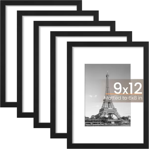 imageupsimples 8x10 Picture Frame Set of 5 Display Pictures 5x7 with Mat or 8x10 Without Mat Wall Gallery Photo Frames BrownBlack