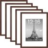 imageupsimples 16x24 Picture Frame Set of 5 Display Pictures 14x20 with Mat or 16 x 24 Without Wall Gallery Poster Frames GoldBrown