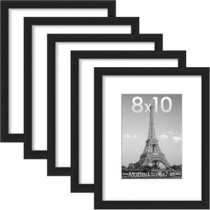 imageupsimples 16x24 Picture Frame Set of 5 Display Pictures 14x20 with Mat or 16 x 24 Without Wall Gallery Poster Frames GoldBlack