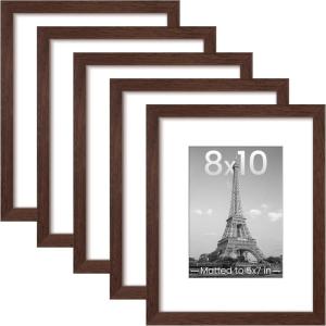 imageupsimples 16x24 Picture Frame Set of 5 Display Pictures 14x20 with Mat or 16 x 24 Without Wall Gallery Poster Frames GoldBrown