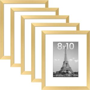 imageupsimples 16x24 Picture Frame Set of 5 Display Pictures 14x20 with Mat or 16 x 24 Without Wall Gallery Poster Frames GoldGold