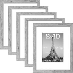 imageupsimples 16x24 Picture Frame Set of 5 Display Pictures 14x20 with Mat or 16 x 24 Without Wall Gallery Poster Frames GoldGray