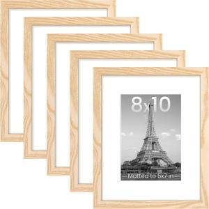 imageupsimples 16x24 Picture Frame Set of 5 Display Pictures 14x20 with Mat or 16 x 24 Without Wall Gallery Poster Frames GoldNatural