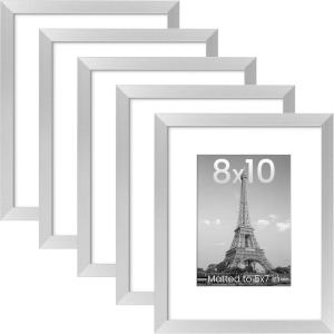 imageupsimples 16x24 Picture Frame Set of 5 Display Pictures 14x20 with Mat or 16 x 24 Without Wall Gallery Poster Frames GoldSilver