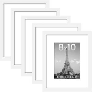 imageupsimples 16x24 Picture Frame Set of 5 Display Pictures 14x20 with Mat or 16 x 24 Without Wall Gallery Poster Frames GoldWhite